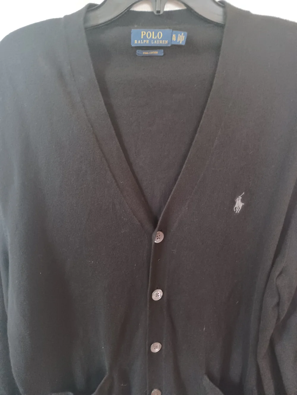 Polo Ralph Lauren Men's Black Pima Cotton V-Neck Cardigan Sweater Size XL